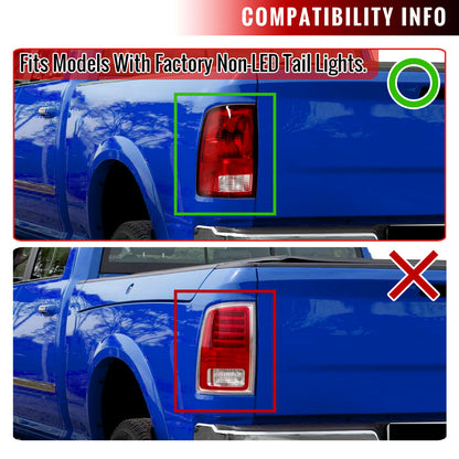 2009-2018 Dodge RAM 1500 / 2019-2021 RAM Classic / 2010-2018 RAM 2500 3500 LED Tail Lights (Chrome Housing/Red Lens)