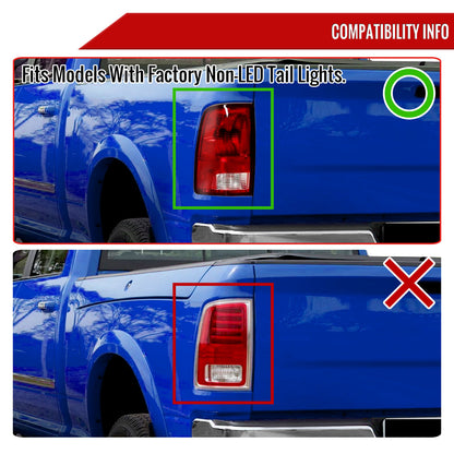 2009-2018 Dodge RAM 1500/2019-2022 RAM 1500 Classic/2010-2018 RAM 2500 3500 Red LED Bar Tail Lights (Matte Black Housing/Smoked Lens)