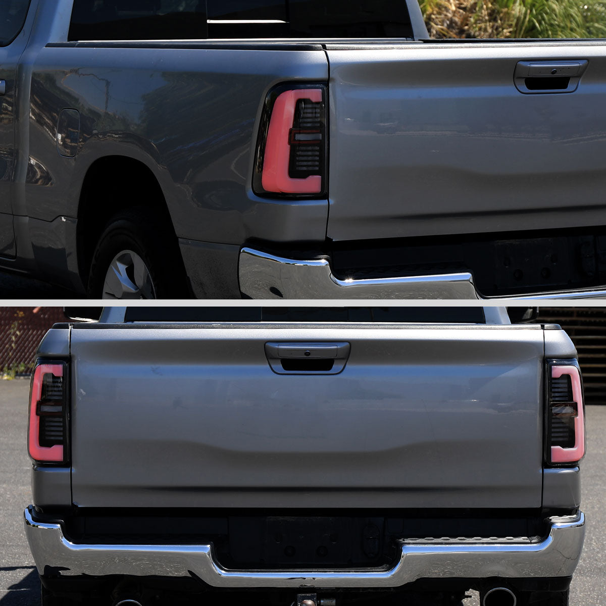 2019-2024 Dodge RAM 1500 Tail Light w/ Sequential Turn Signal LED Strip and LED Side Marker Brake Reverse (Glossy Black Housing / Smoked Lens)