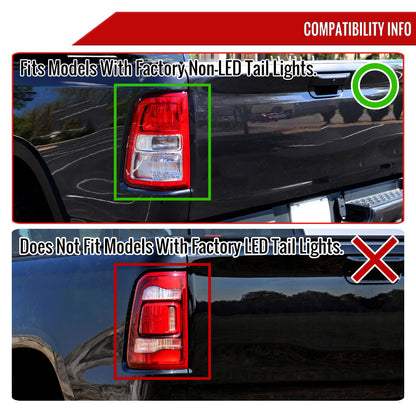 2019-2024 Dodge RAM 1500 White LED Bar Tail Lights (Black Housing/Red Smoked Lens)