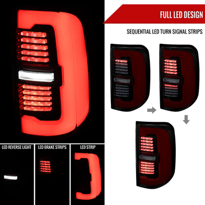 2019-2024 Dodge RAM 1500 Tail Light w/ Sequential Turn Signal LED Strip and LED Side Marker Brake Reverse (Matte Black Housing / Smoked Lens)
