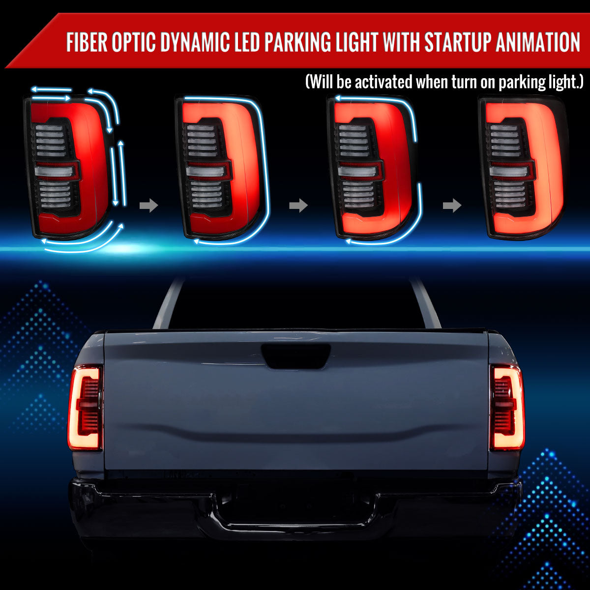 2019-2024 Dodge RAM 2500/3500 Red LED Bar Sequential Signal Tail Lights (Black Housing / Clear Lens)