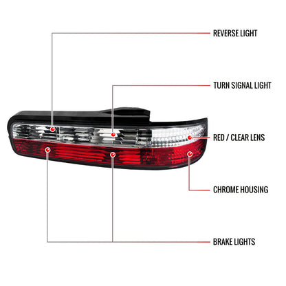 1989-1994 Nissan 240SX S13 Coupe Tail Lights (Chrome Housing/Red Clear Lens)