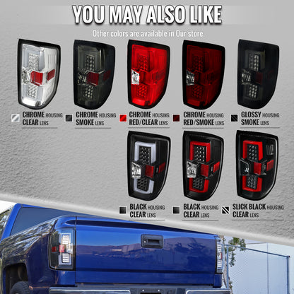 2014-2018 Chevrolet Silverado 1500/ 2015-2019 Silverado 2500HD 3500HD GMC Sierra 3500HD LED Tail Lights (Chrome Housing/Clear Lens)