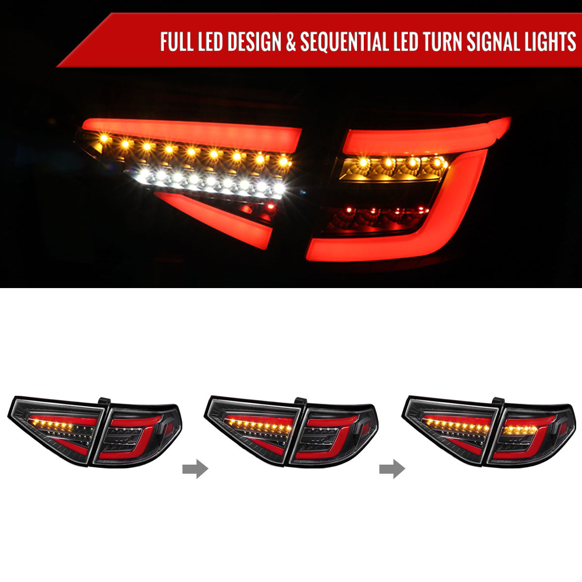 2008-2014 Subaru Impreza WRX Hatchback LED Red Sequential Tube Tail Lights (Matte Black Housing/Clear Lens)
