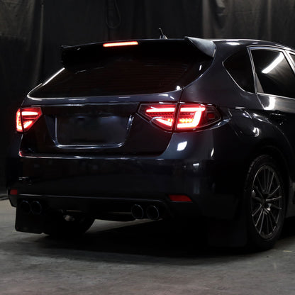 2008-2014 Subaru Impreza WRX Hatchback LED Red Sequential Tube Tail Lights (Matte Black Housing/Clear Lens)