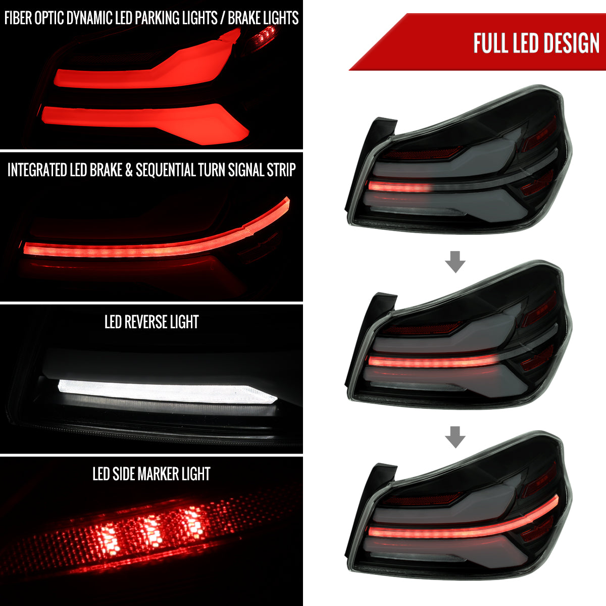 2015-2021 Subaru WRS STi Tail Light w/ Sequential LED Turn SignaL and LED Side Marker Brake Reverse (Black Housing / Smoked Lens)