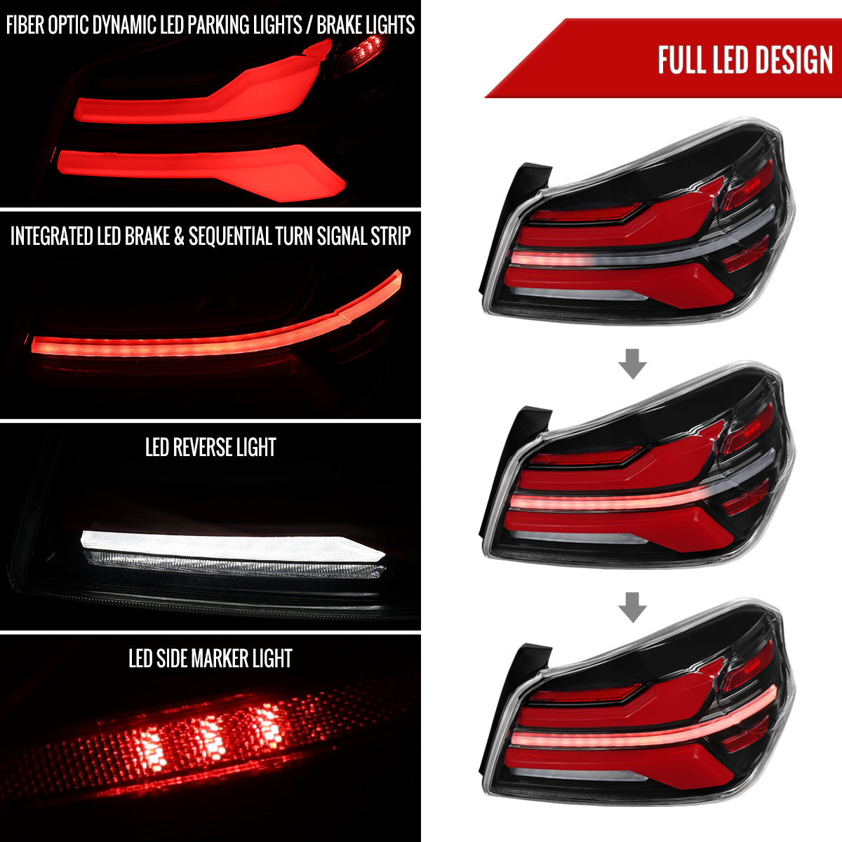 2015-2021 Subaru WRS STi Tail Light w/ Sequential LED Turn SignaL and LED Side Marker Brake Reverse (Glossy Black Housing / Clear Lens)