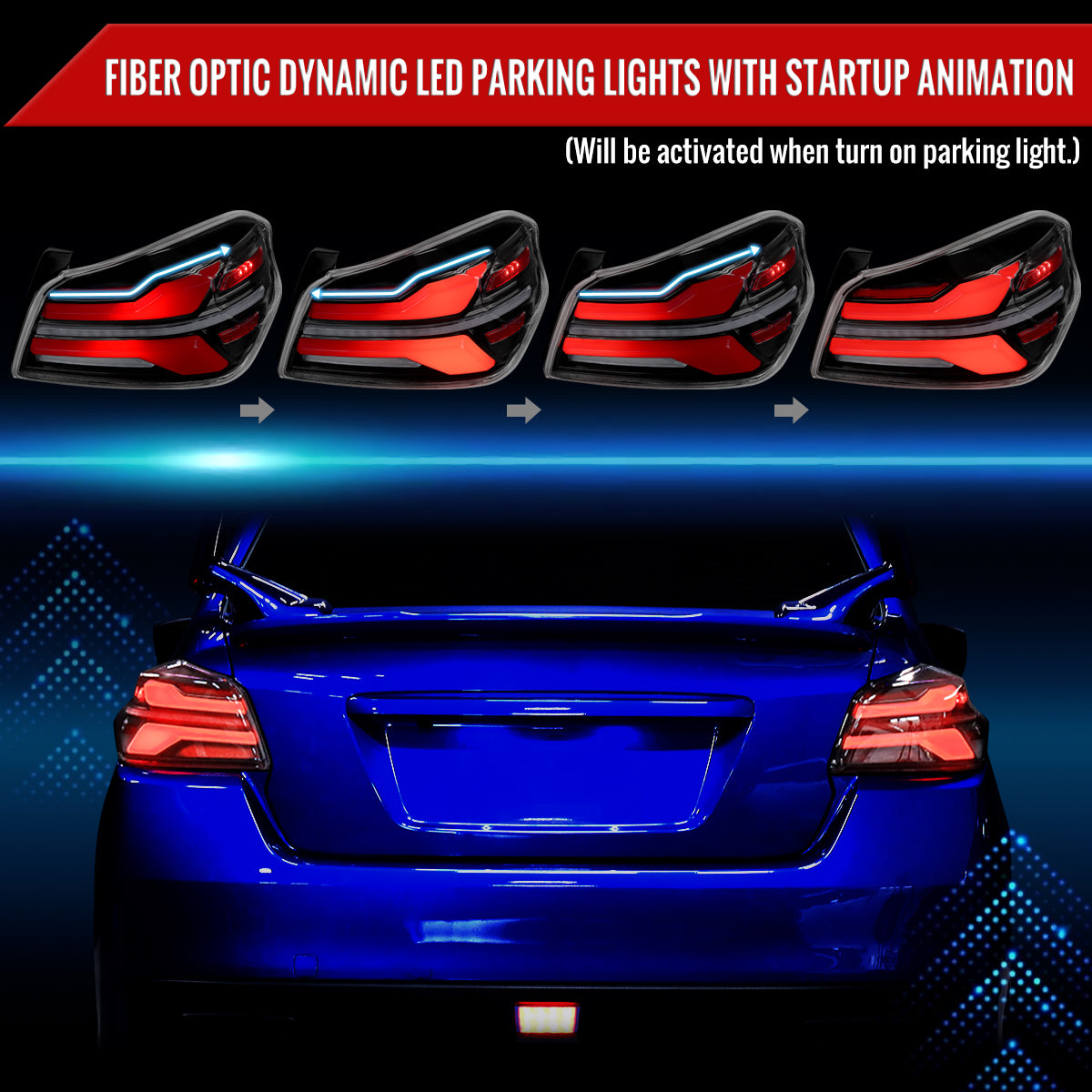 2015-2021 Subaru WRS STi Tail Light w/ Sequential LED Turn SignaL and LED Side Marker Brake Reverse (Glossy Black Housing / Clear Lens)