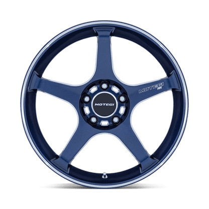 Motegi MR159 BATTLE V Obsidian Blue Mach Lip Stripe 18x10.5 +25 5x120mm 74.1mm