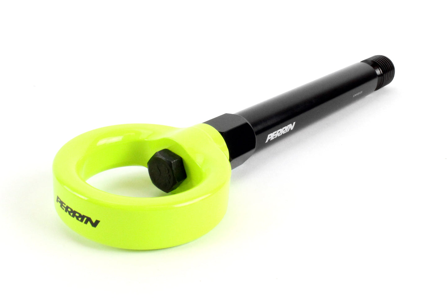 Rear tow hook for 2017-2021 Civic SI and Type R, featuring a durable black shaft and vibrant green loop for easy towing.