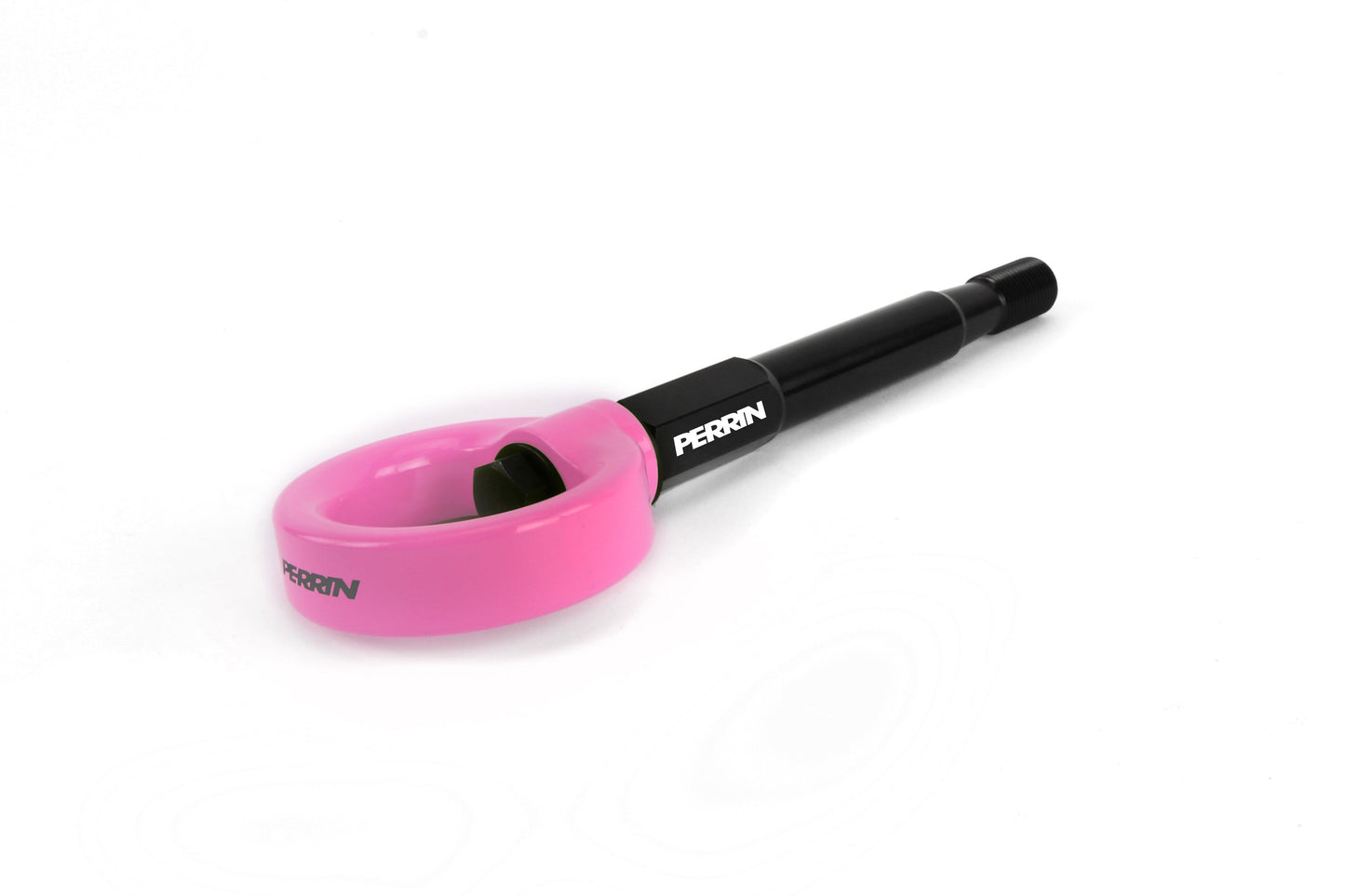 Perrin rear tow hook for 2015-2017 WRX and Crosstrek, featuring a durable design with a vibrant pink finish.