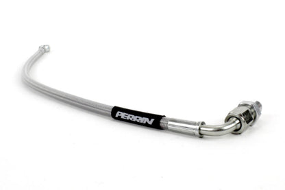 Perrin clutch line featuring a stainless steel braided hose with a black label and metal fittings.