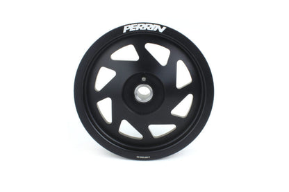 Lightweight crank pulley for Subaru Outback, featuring a sleek black finish and a multi-spoke design.