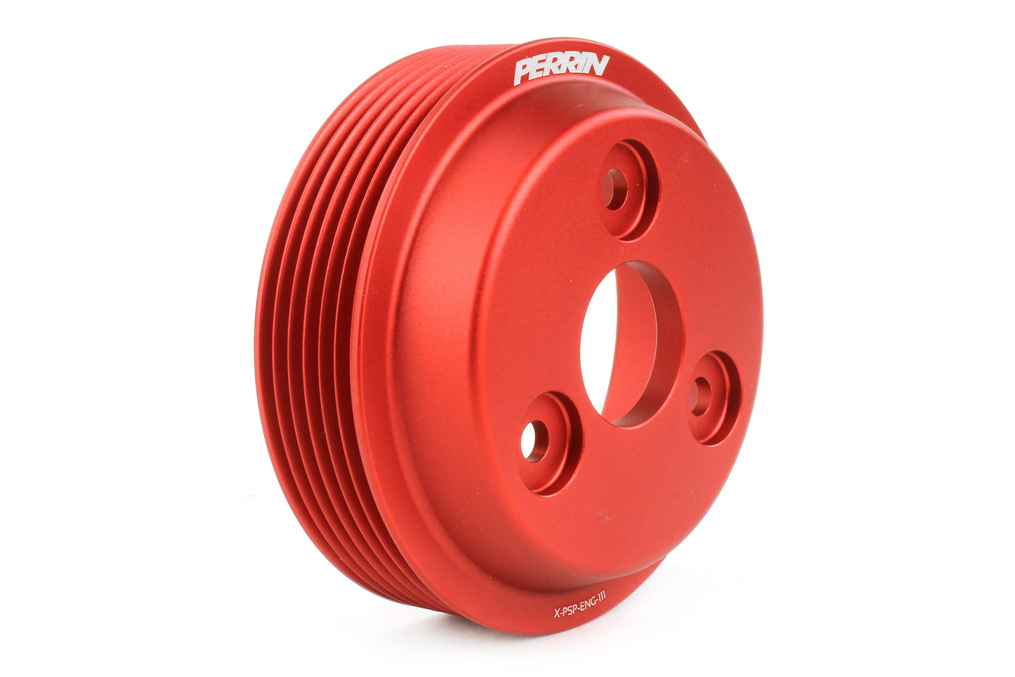 Red water pump pulley designed for 2022-2025 Subaru WRX, Outback, Forester XT, Impreza, and Crosstrek models.