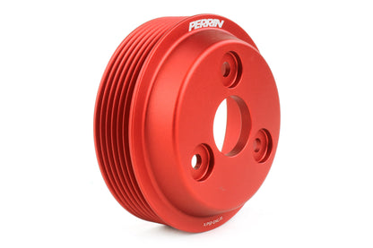 Red water pump pulley designed for 2022-2025 Subaru WRX, Outback, Forester XT, Impreza, and Crosstrek models.