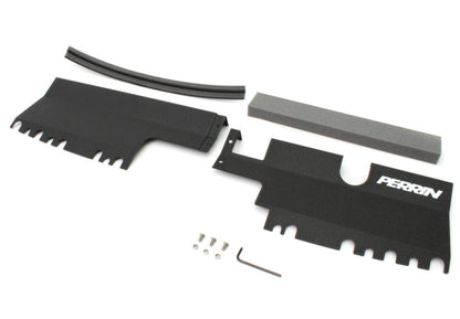 Radiator shroud kit for 2015-2021 WRX/STI, including shroud pieces, foam strip, screws, and an Allen wrench.