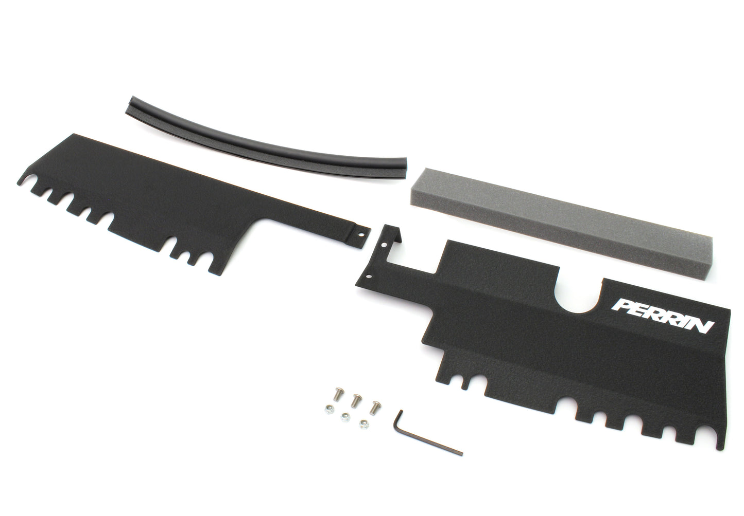 PERRIN radiator shroud for 2015-2021 WRX/STI, includes shroud pieces, foam seal, and installation hardware.