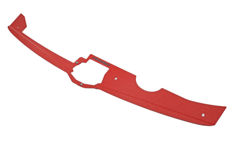 Red radiator shroud designed for 2022-2025 WRX, featuring a precise cutout and mounting points for easy installation.
