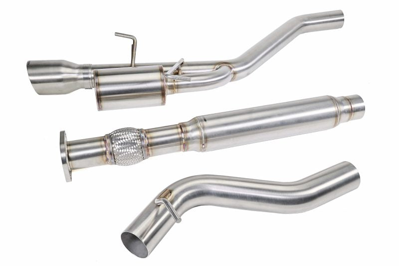 Single exit catback exhaust system for 2022-2025 WRX, featuring stainless steel construction and performance design.