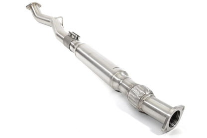 Stainless steel midpipe for 2022-2025 BRZ/GR86, designed for improved exhaust flow and performance.