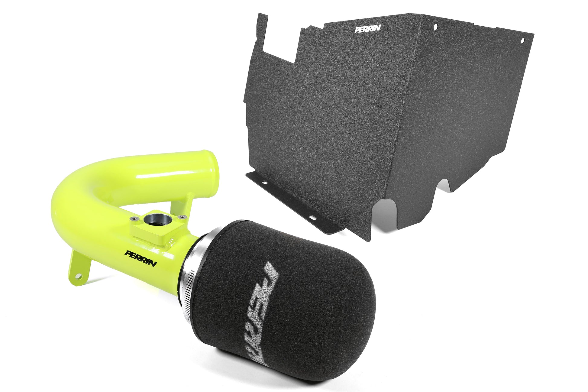 PERRIN neon yellow cold air intake with heatshield for 2022-2025 WRX - complete kit with foam filter.