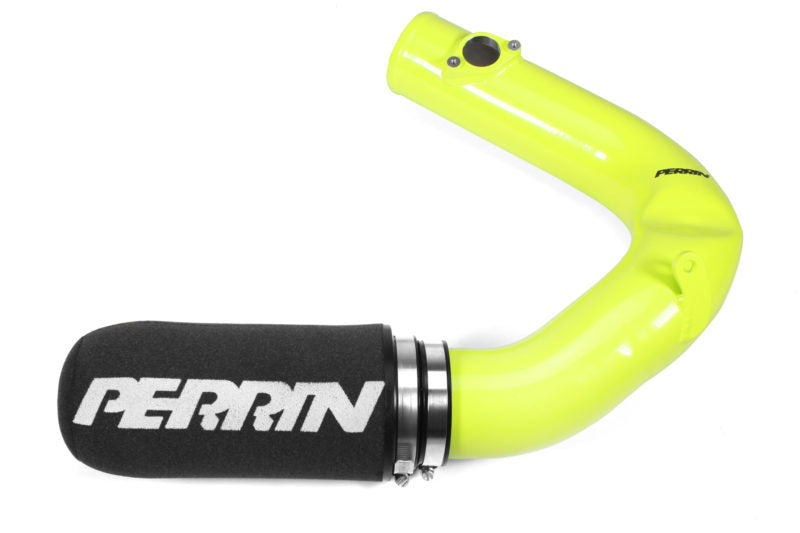 PERRIN neon yellow cold air intake for BRZ/GR86 with high-performance oiled filter.