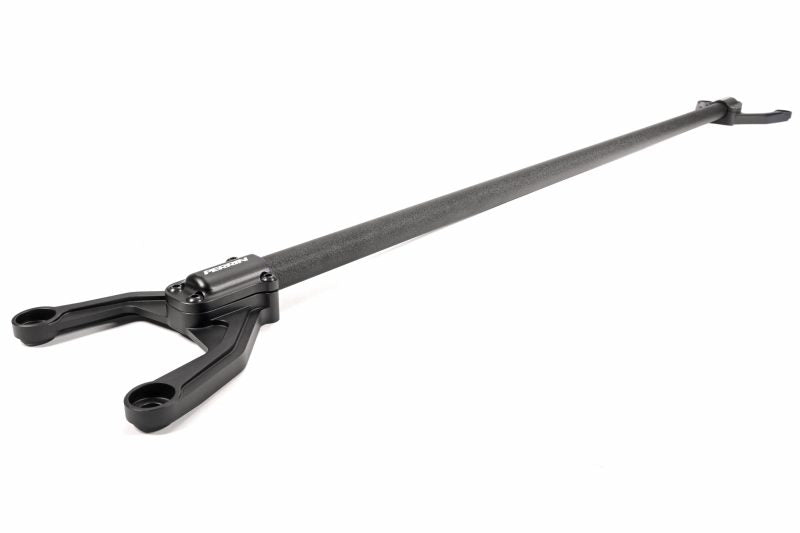 Rear shock tower brace for WRX/STI, featuring a sleek black design for enhanced stability and performance.