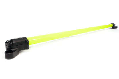 Bright yellow strut brace designed for BRZ, FR-S, 86, and GR86 models, enhancing vehicle stability and handling.