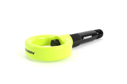 Front tow hook for 2020-2024 Toyota GR Supra, featuring a bright yellow ring and durable black threaded shaft.
