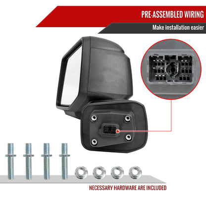 2019-2024 GMC Sierra 1500 Black Power Adjustable, Auto-Fold, BSD & Heated Side Mirror w/ LED Puddle and Auxiliary Light - Driver Side Only