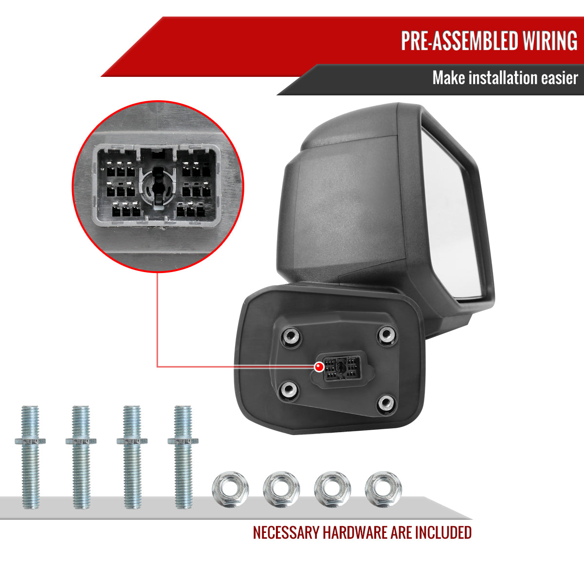 2019-2024 GMC Sierra 1500 Black Power Adjustable, Auto-Fold, BSD & Heated Side Mirror w/ LED Puddle and Auxiliary Light - Passenger Side Only