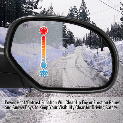 2007-2014 Chevrolet Silverado/Suburban/Avalanche/Tahoe GMC Sierra Glossy Black Power Adjustable & Heated Side Mirror w/ LED Turn Arrow Signal & Puddle Light - Passenger Side Only