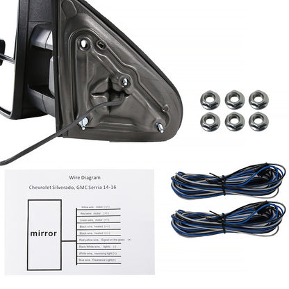2014-2018 Chevrolet Silverado/GMC Sierra Power Heated Manual Extendable Towing Mirrors w/ Amber Lens LED Turn Signal & Clearance Lights
