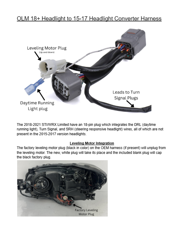 OLM 2018-2021 WRX / STI Headlight Conversion Harness for 2015-2017 Headlights