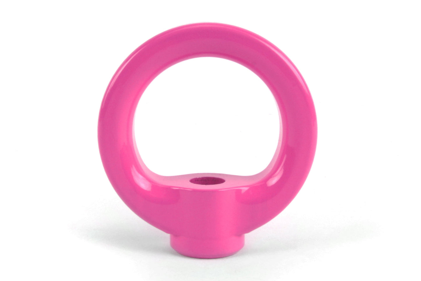 Tow hook upgrade kit in vibrant pink, designed for enhanced towing performance in Subaru, Honda, Nissan, and Toyota vehicles.