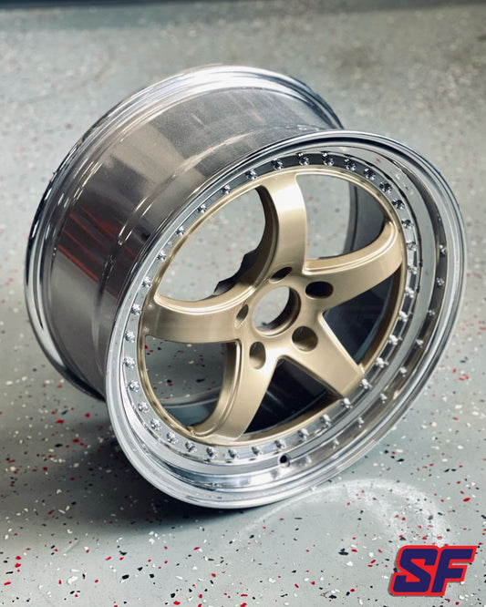 XXR 565 18x8.5 +35 5x114.3 Hyper Gold / Platinum Lip (SET OF 4) Wheel Set