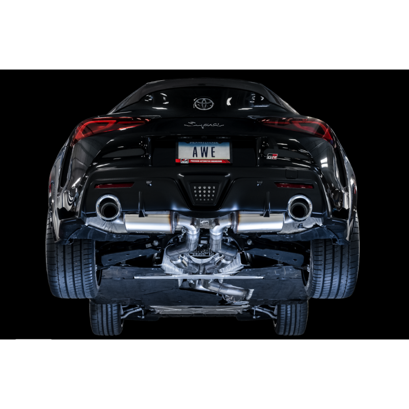 AWE Tuning 2020+ Toyota Supra A90 Resonated Touring Edition Exhaust - 5in Chrome Silver Tips