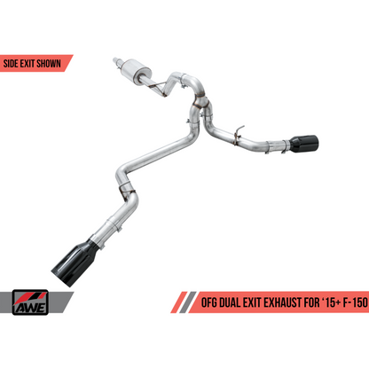 AWE Tuning 2015+ Ford F-150 0FG Dual Exit Performance Exhaust System w/5in Diamond Black Tips