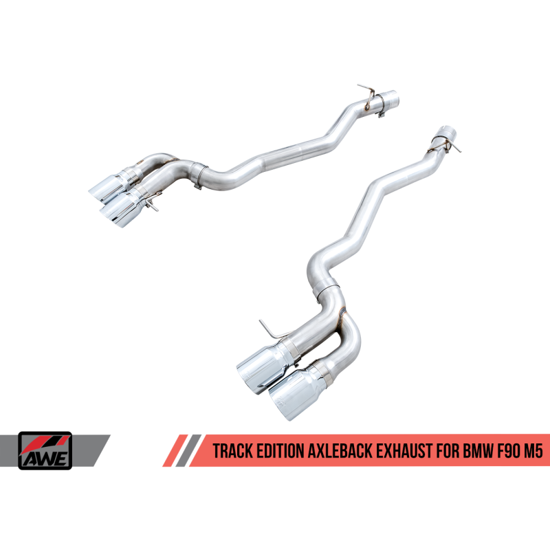 AWE Tuning 18-19 BMW M5 (F90) 4.4T AWD Axle-back Exhaust - Track Edition (Chrome Silver Tips)