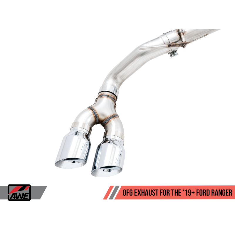 AWE Tuning 2019+ Ford Ranger 0FG Performance Exhaust System w/Chrome Silver Tips & Bash Guard