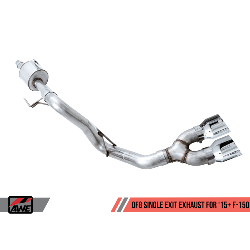 AWE Tuning 2015+ Ford F-150 0FG Single Exit Performance Exhaust System w/4.5in Chrome Silver Tips