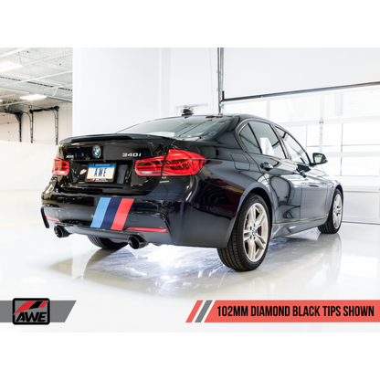 AWE Tuning BMW F3X 340i Touring Edition Axle-Back Exhaust - Diamond Black Tips (102mm)