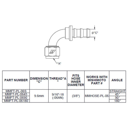 Mishimoto 45 Degree Push Lock Fitting - 6AN
