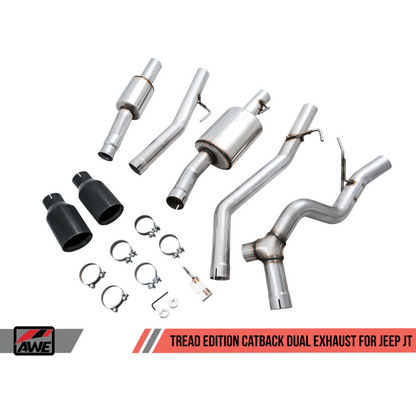 AWE Tuning 20-21 Jeep Gladiator JT 3.6L Tread Edition Cat-Back Dual Exhaust - Diamond Black Tip