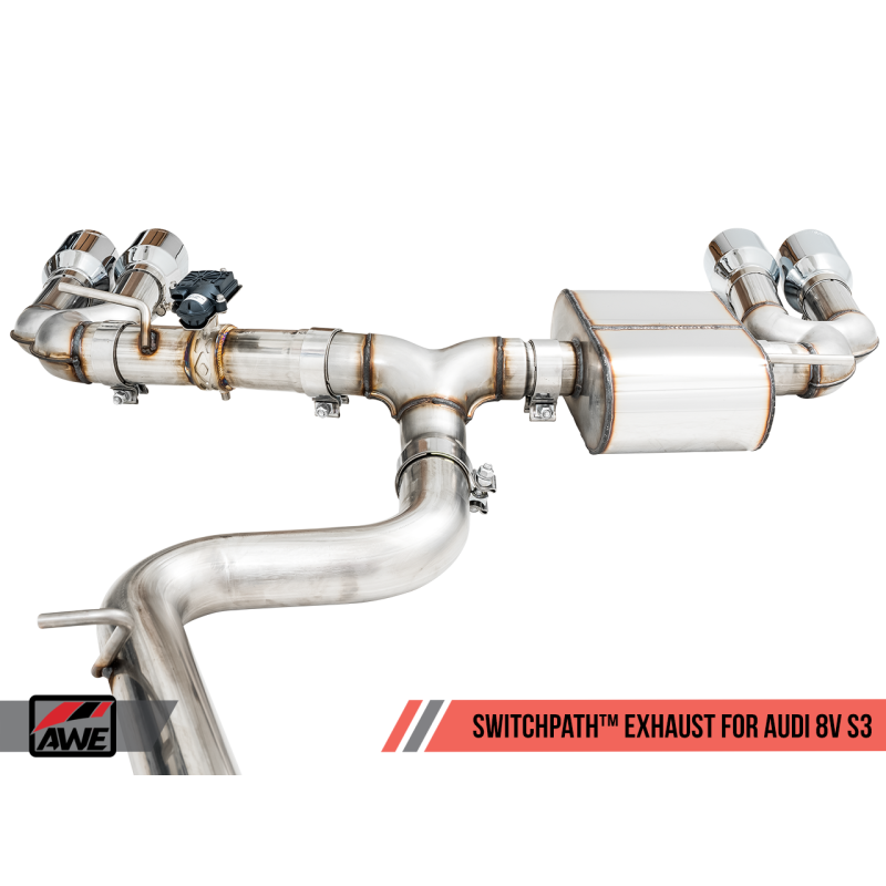 AWE Tuning Audi 8V S3 SwitchPath Exhaust w/Chrome Silver Tips 102mm