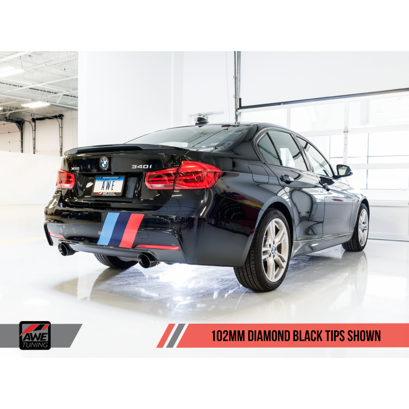 AWE Tuning BMW F3X 340i Touring Edition Axle-Back Exhaust - Diamond Black Tips (102mm)