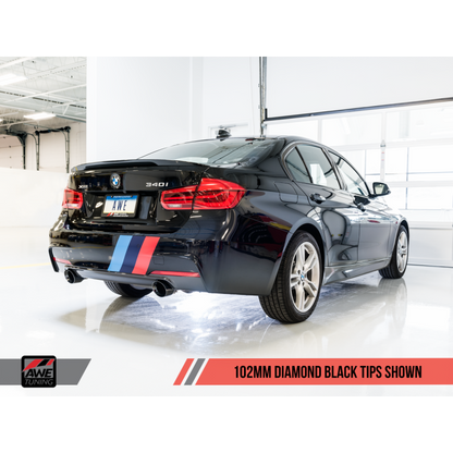 AWE Tuning BMW F3X 340i Touring Edition Axle-Back Exhaust - Diamond Black Tips (102mm)