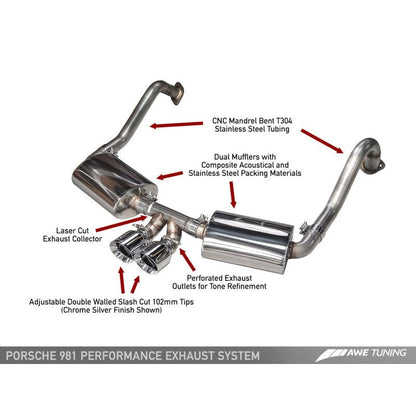 AWE Tuning Porsche 981 Performance Exhaust System - w/Diamond Black Tips