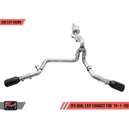 AWE Tuning 2015+ Ford F-150 0FG Dual Exit Performance Exhaust System w/5in Diamond Black Tips